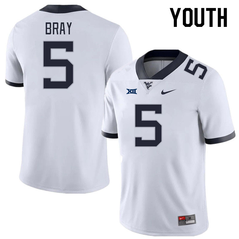 Youth #5 Jaden Bray West Virginia Mountaineers College Football Jerseys Stitched Sale-White